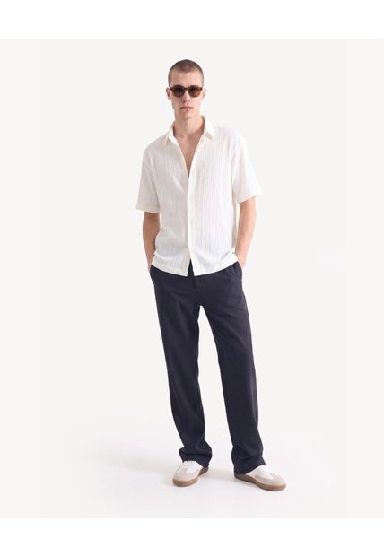 Camisa Texturizada Pechera Oculta  Para Hombre Crudo Seven Seven