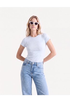 Camiseta Ajustada Estampada  Para Mujer Celeste Seven Seven