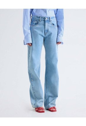Jean Straight Tono Medio Con Pedrería Para Mujer Azul Seven Seven