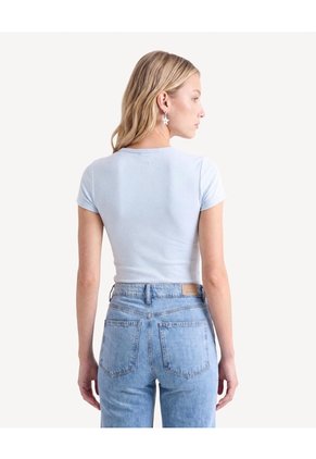 Camiseta Ajustada Estampada  Para Mujer Celeste Seven Seven