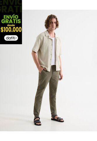 Camisa Para Hombre Manga Corta Sin Bolsillo Cuello Resort Color Arena Marca Seven Seven #45012140 Seven Seven