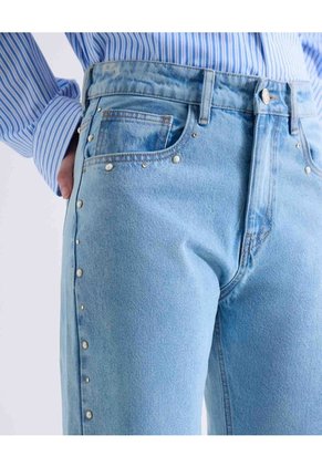 Jean Straight Tono Medio Con Pedrería Para Mujer Azul Seven Seven