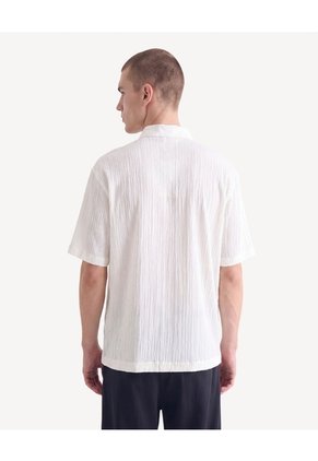 Camisa Texturizada Pechera Oculta  Para Hombre Crudo Seven Seven