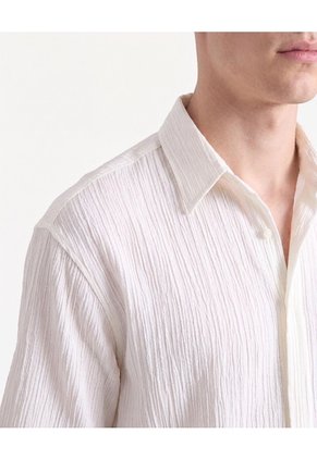 Camisa Texturizada Pechera Oculta  Para Hombre Crudo Seven Seven