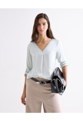 Blusa Satin Escote En V Para Mujer Verde Seven Seven