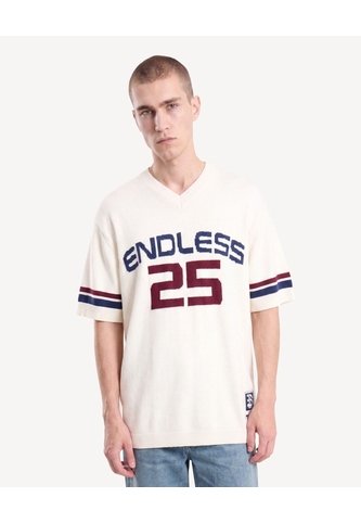 Camiseta Tricot Bordada  Para Hombre Marfil Seven Seven Seven Seven