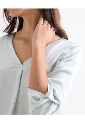 Blusa Satin Escote En V Para Mujer Verde Seven Seven