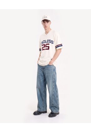 Camiseta Tricot Bordada Para Hombre Marfil Seven Seven
