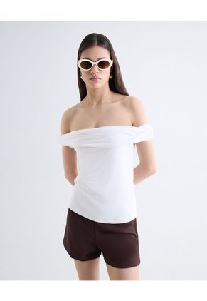 Camiseta Cuello Bandeja Para Mujer Crudo Seven Seven
