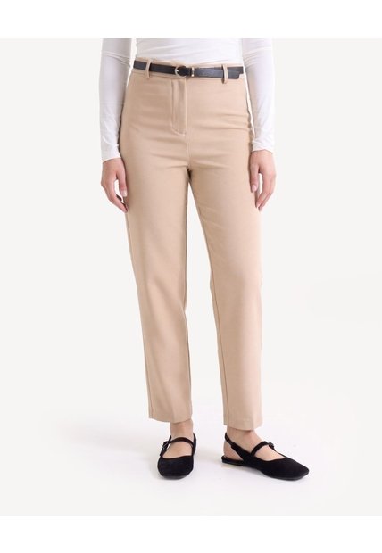 Pantalón Chino Con Cinturón  Para Mujer Taupe Seven Seven