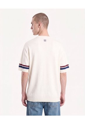 Camiseta Tricot Bordada Para Hombre Marfil Seven Seven