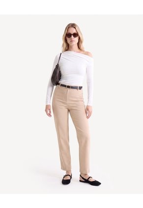 Pantalón Chino Con Cinturón Para Mujer Taupe Seven Seven