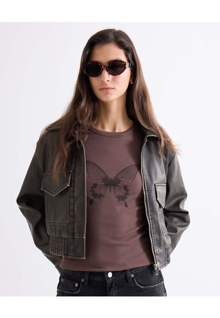 Camiseta Con Gráfico Inspirador  Para Mujer Café Seven Seven