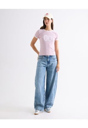 Camiseta Estampada Con Textura Para Mujer Rosado Seven Seven