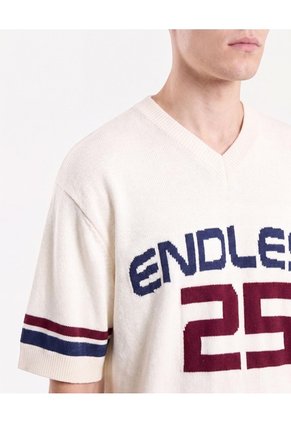 Camiseta Tricot Bordada Para Hombre Marfil Seven Seven