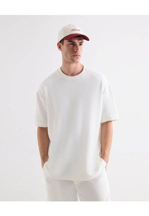 Camiseta Tejida Texturizada Oversize  Para Hombre Marfil Seven Seven
