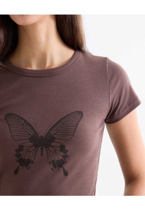 Camiseta Con Gráfico Inspirador  Para Mujer Café Seven Seven