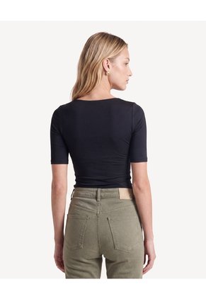 Camiseta Cuello Ojal Con Recogidos  Para Mujer Negro Seven Seven
