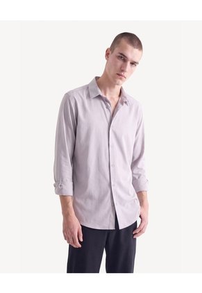 Camisa Stretch Manga Larga  Para Hombre Gris Seven Seven