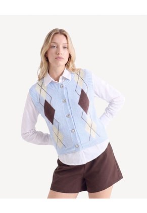 Chaleco Tejido Abotonado  Para Mujer Azul Seven Seven