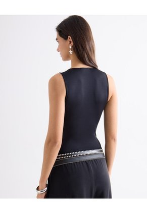 Body Escote V Con Doble Frente  Para Mujer Negro Seven Seven