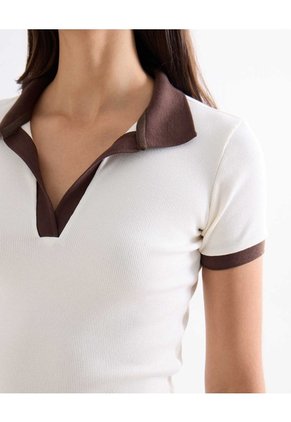 Polo Con Contrastes En Cuello  Para Mujer Amarillo Seven Seven