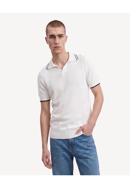 Polo Tricot Rayas  Para Hombre Marfil Seven Seven
