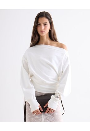 Buzo Off Shoulder Con Aberturas Para Mujer Blanco Seven Seven