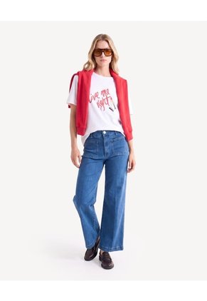 Camiseta Screen Corte Holgado Para Mujer Blanco Seven Seven