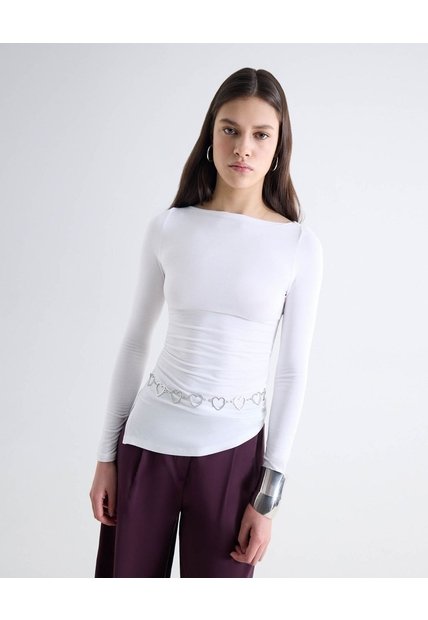 Camiseta Cuello Ojal  Para Mujer Crudo Seven Seven