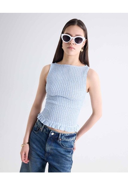 Blusa Encauchada Peplum  Para Mujer Celeste Seven Seven