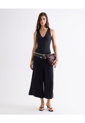 Body Escote V Con Doble Frente  Para Mujer Negro Seven Seven