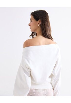 Buzo Off Shoulder Con Aberturas Para Mujer Blanco Seven Seven