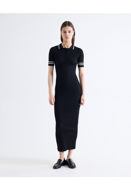 Vestido Polo Con Contraste  Para Mujer Negro Seven Seven