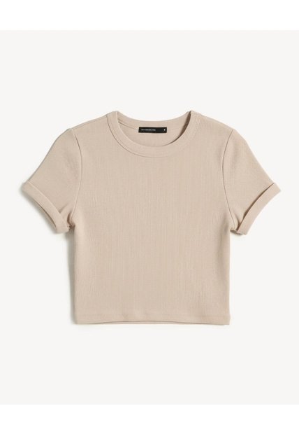Crop Top En Rib  Para Mujer Beige Seven Seven