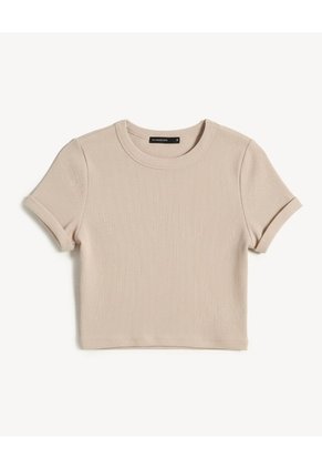 Crop Top En Rib Para Mujer Beige Seven Seven