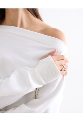 Buzo Off Shoulder Con Aberturas Para Mujer Blanco Seven Seven