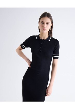 Vestido Polo Con Contraste  Para Mujer Negro Seven Seven