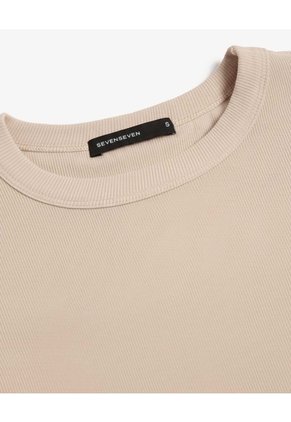 Crop Top En Rib Para Mujer Beige Seven Seven