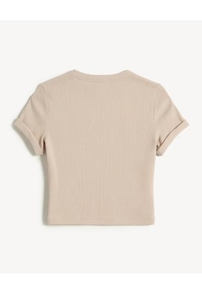 Crop Top En Rib Para Mujer Beige Seven Seven