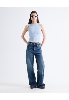 Blusa Encauchada Peplum  Para Mujer Celeste Seven Seven