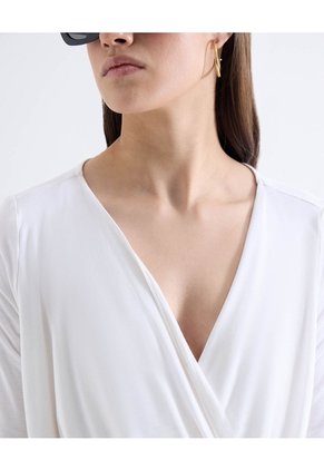 Blusa Drapeada Escote V Para Mujer Crudo Seven Seven