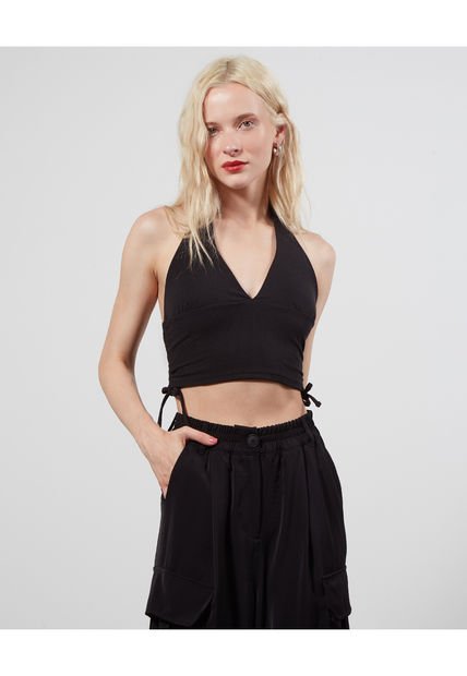Crop Top Para Mujer Manga Sisa Color Negro Marca Seven Seven #28095696