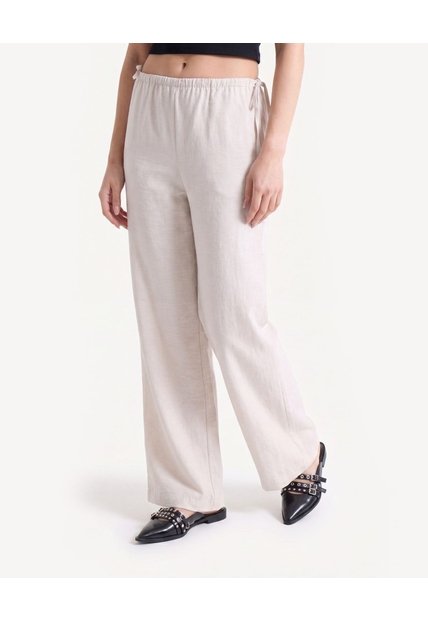 Pantalón Fluido Con Lazos Laterales  Para Mujer Beige Seven Seven