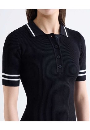 Vestido Polo Con Contraste  Para Mujer Negro Seven Seven