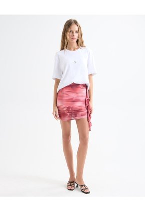 Falda Drapeada Con Boleros X Marcela Garcia  Para Mujer Rosa Seven Seven