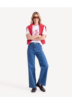 Jean Retro Con Corte Lateral  Para Mujer Azul Seven Seven