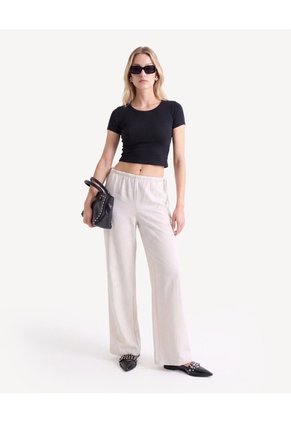 Pantalón Fluido Con Lazos Laterales  Para Mujer Beige Seven Seven