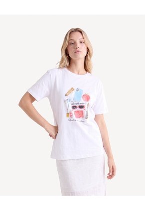 Camiseta Screen Ajuste Relajado  Para Mujer Blanco Seven Seven