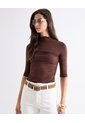Camiseta Cuello Perkins Ajuste Suave  Para Mujer Café Seven Seven de Seven Seven